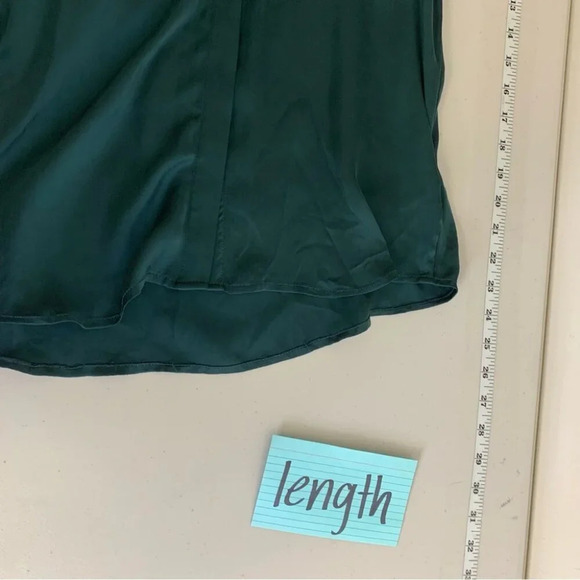 7 For All Mankind Green Satiny Cold Shoulder Ruffle Button Front Blouse Size XS - Picture 10 of 12